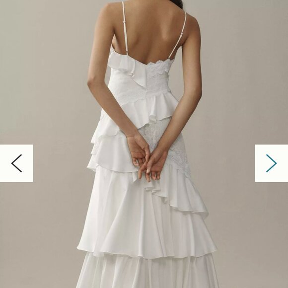 BRIDAL BHLDN V-Neck Tiered Ruffle Lace Satin Maxi Dress - Picture 2 of 5